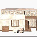 Rustic Traditional Hut With Cylindrical Walls Wooden Porch And Clay Pots