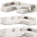 Modern Modular Sectional Sofa With Pillows And Throw Blankets In Neutral Tones For Living Room