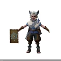 White Haired Horned Creature Inspired Character Holding Old Scroll with Mystic Symbol in Fantasy World