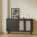 Black Console Sideboard Cabinet With Drawer Patterned Door And Decorative Items 3d model