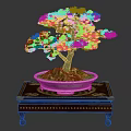 Beautiful Bonsai Pine Tree in Decorative White Pot on Carved Wooden Stand with Ornate Design