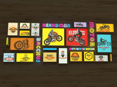 Public Facility Featuring Motorcycle Themed Sticker Collection With Old School And Beardman Designs 3d model