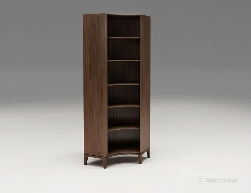Modern Walnut Bookcase With Multiple Shelves Curved Sides And Four Legs 3d model