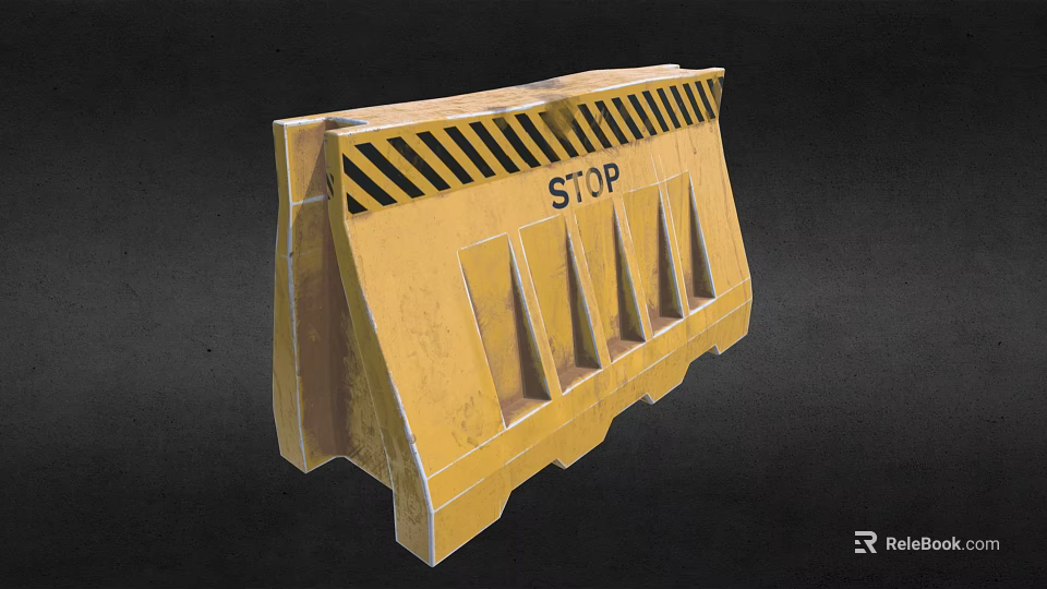 Yellow Traffic Barrier With STOP Sign And Black Yellow Warning Stripes 3d model 