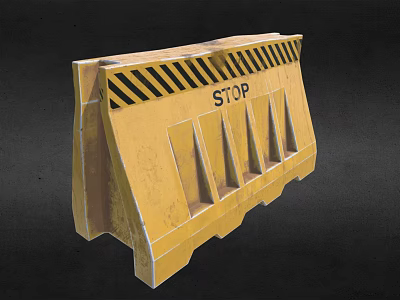 Yellow Traffic Barrier With STOP Sign And Black Yellow Warning Stripes 3d model