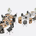 Modern Office Desk Workspace With Chairs Laptops Plants And Shelves