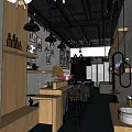 Modern Beauty Hair Salon Interior With Wooden Workstation Stools Product Shelves Hanging Lights And Mirrors