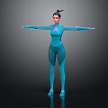 3D Digital Female Character In Teal Bodysuit Standing With Outstretched Arms