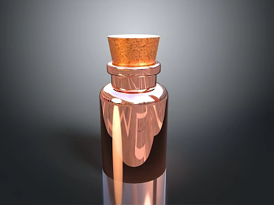 Sleek Copper Metal Bottle with Cork Stopper for Daily Household Use 3d model