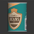 Franky's Beans Canned Food Product In Green Tin With Silver Lid Design