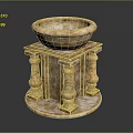 Vintage Marble Basin With Ornate Pedestal Stand And Decorative Columns