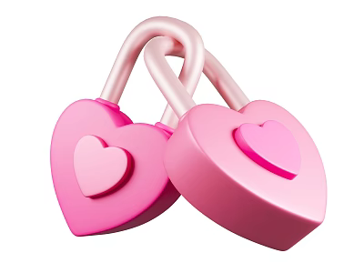 Cute Pink Heart Shaped Padlocks With Small Heart Decorations And Intertwined Shackles 3d model