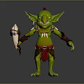 Green Goblin Creature Character With Pointed Ears Shield And Tribal Attire Design 3d model