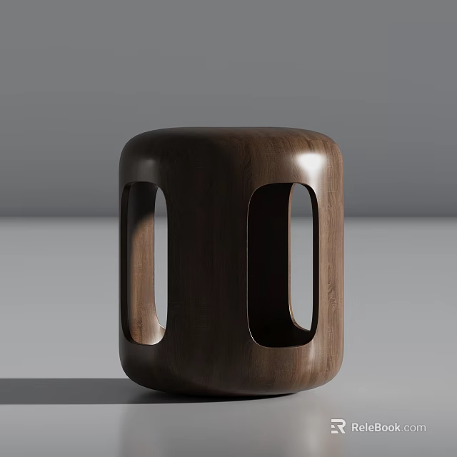 Stylish Modern Dark Wooden Single Chair With Cylindrical Shape And Oval Cutouts 3d model 