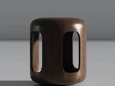 Stylish Modern Dark Wooden Single Chair With Cylindrical Shape And Oval Cutouts 3d model