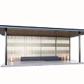 Modern Pergola with Flat Roof Vertical Slatted Screen Stone Paving and Bench Seating
