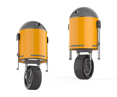 Two Yellow Smart Robots with Round Body and Black Wheels Design 3d model