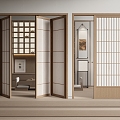 Japanese-style folding door sliding door multi-folding door grille door futon 3d model