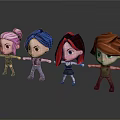 Cartoon Style Game and Movie Characters With Various Hairstyles and Different Outfits Standing Together