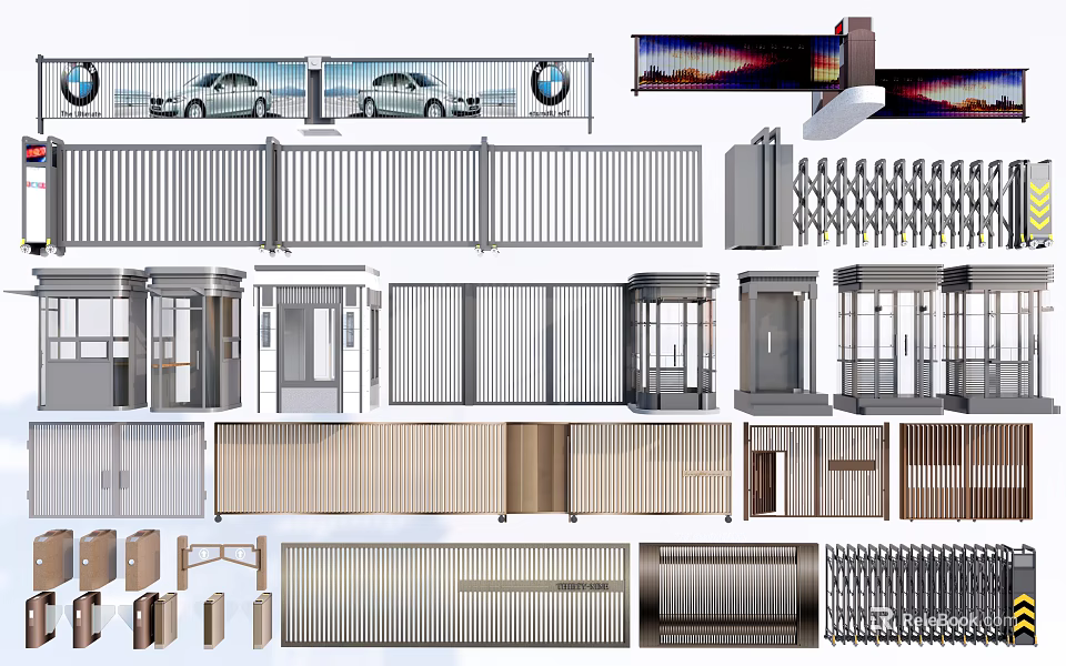 Functional Public Facility Components Including Gates Railings Portals Elevator Doors And Fences 3d model 