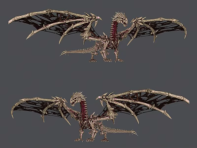 Two Mythical Skeletal Dragons With Intricate Wing Structures And Spiked Bodies 3d model