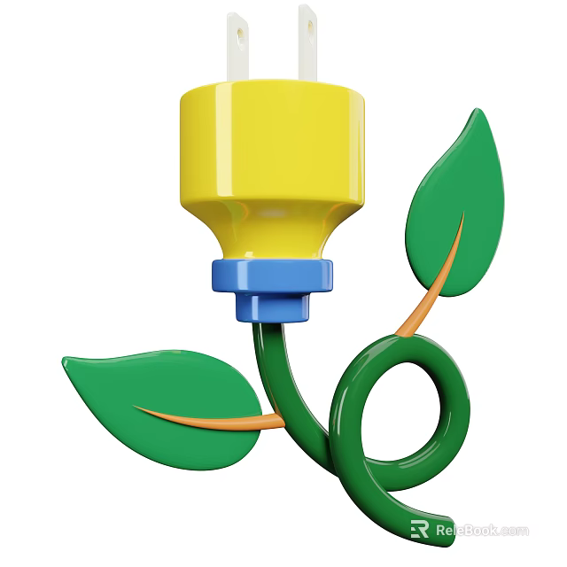 Creative Decorative Ornament Set With Yellow Plug Blue Connector Green Leaves And Vine Design 3d model 