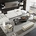 Modern Elegant Living Room Sofa Coffee Table Set Featuring White Sofa And Dark Coffee Table 3d model