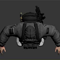 Tactical Character In Gray Outfit With Black Vest Cap And White Sneakers