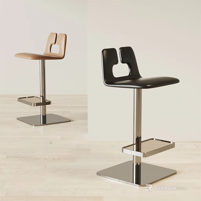 Modern Brown And Black Bar Stools With Leather Seats Metal Frame Footrest 3d model 