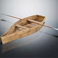 Classic Handcrafted Wooden Rowboat With Oar Seats On Smooth Reflective Surface