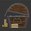 Open Wooden Treasure Chest Filled With Gold Coins And Gold Bars Stacks