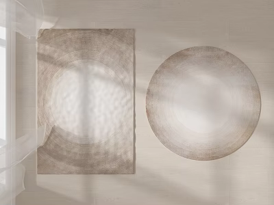 Square And Round Neutral Beige Brown Rugs With Soft Gradient Circular Pattern On Wooden Floor 3d model