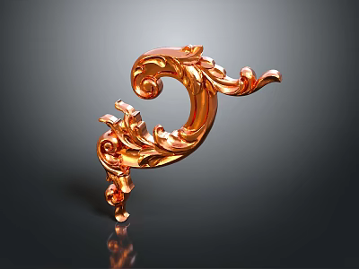 Elegant Golden Decorative Household Accessory With Intricate Floral Scroll Patterns 3d model