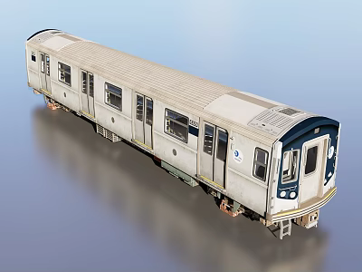 Industrial Equipment Subway Train Carriage With White Blue Exterior And Wheels 3d model