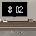 Modern Wooden TV Stand With Large Screen TV Time Display And Decorative Plants