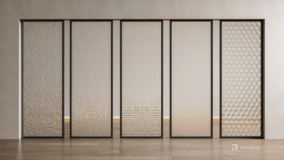 Stylish Modern Room Dividers With Various Textured Glass Panels For Interior Design 3d model 