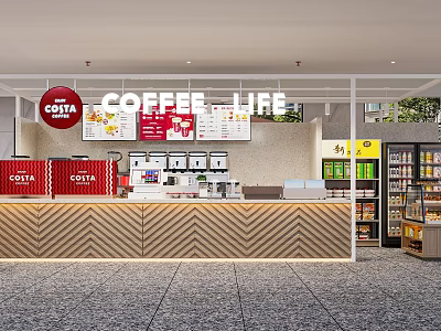 Modern Bubble Tea Shop Interior With Red Signage Counter Menu Board And Drinks Shelves 3d model