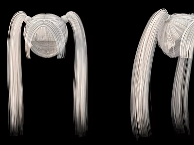 3D Wireframe Pigtail Models Against Black Background With Detailed Hair Strand Design 3d model