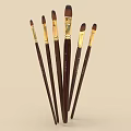 Professional Art Paintbrushes With Dark Wooden Handles Golden Ferrules And Various Tips