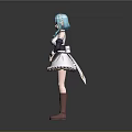 Game Movie Character With Teal Twintails In White Maid Outfit And Brown Boots