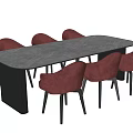 Modern Dining Table Set With Grey Marble Top And Red Upholstered Chairs 3d model