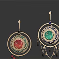 Elegant Luxury Earrings With Golden Double Circle Design Colored Stones And Tassel Dangles