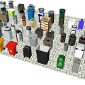 Public Facilities Featuring Different Colored Trash Bins In Various Styles 3d model