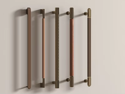 Stylish Cabinet Handles Various Designs Brushed Brass And Matte Brown Finishes For Furniture Doors 3d model