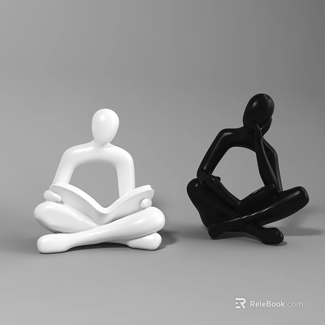 Black and White Human Figure Decorative Ornament Set with Reading and Contemplating Poses 3d model 