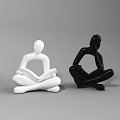 Black and White Human Figure Decorative Ornament Set with Reading and Contemplating Poses