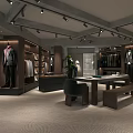 Modern Clothing Store Interior Design With Suit Display Racks Hanging Clothes And Marble Wall