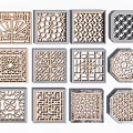 New carved pattern hollow window lattice wall lattice window antique leak window 3d model
