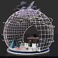 Decorative Spherical Wireframe Structure With Pink Bow And Display Items Inside 3d model