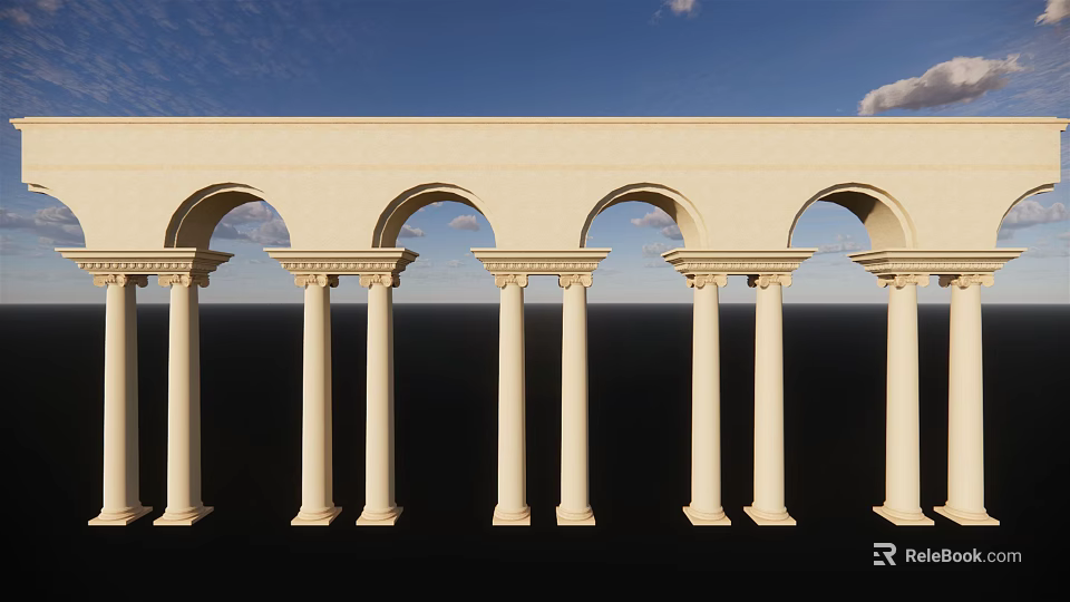 Symmetrical White Classical Arches With Columns Against Blue Sky Background Design 3d model
